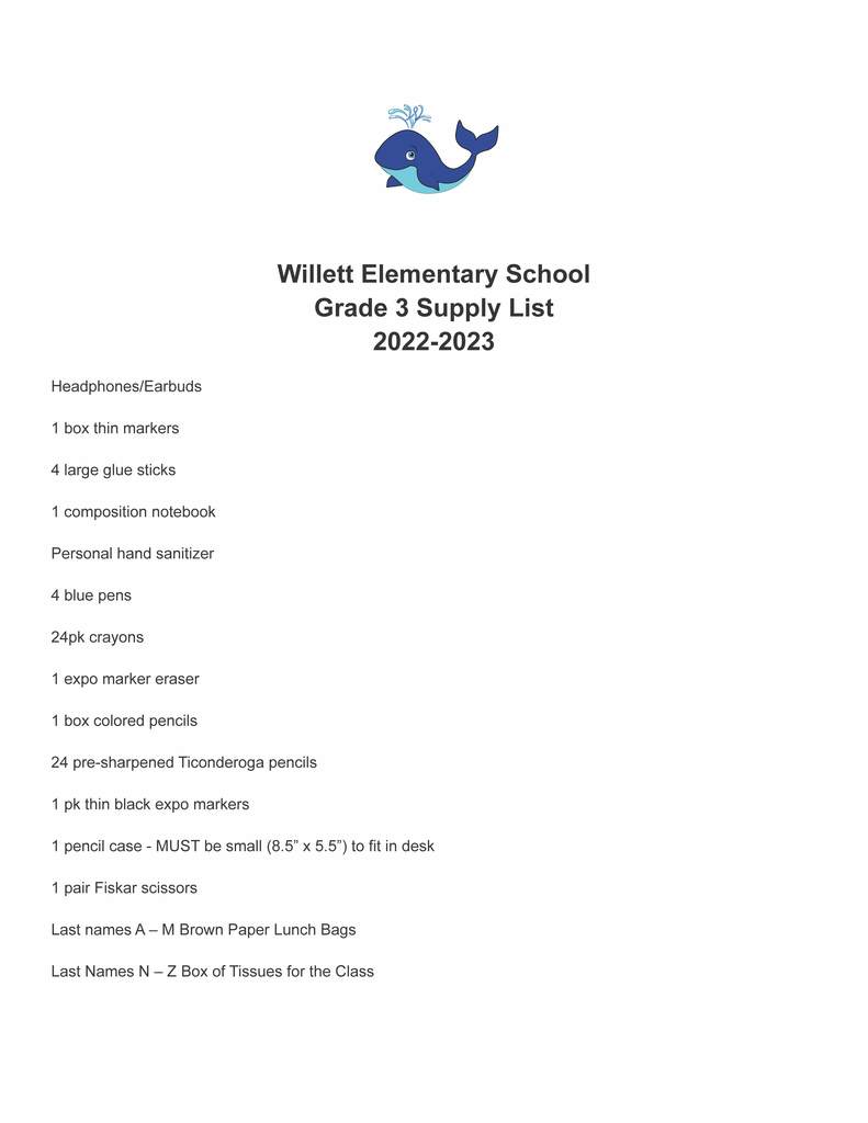 Grade 3 Supply List