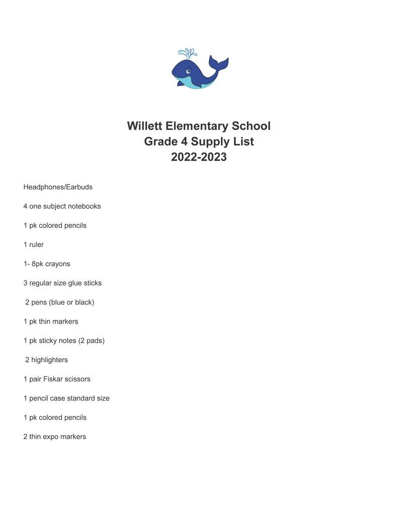 Grade 4 Supply List