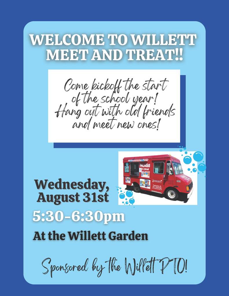 The PTO hopes to see you Wednesday August 31st at 5:30pm-6:30pm for ice cream, music, and more. 