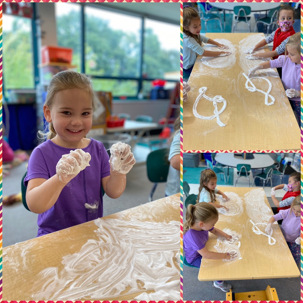Miss Lauren's students playing with shaving cream.